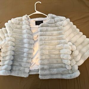 BCBGMaxAzria Plush Teddy Jacket in Light Gray